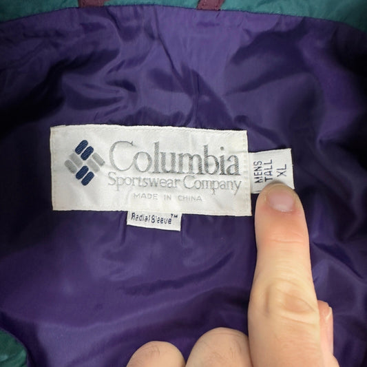 Vintage Columbia Sportswear Teal Purple Windbreaker Jacket Mens Tall XL 90s