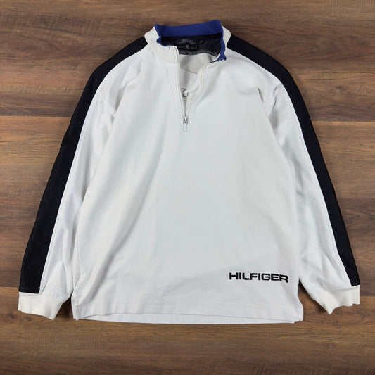 Vintage 90s Tommy Hilfiger Quarter Zip Mens XL White Black