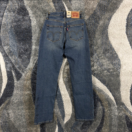 NWT Levis 501 Curve Straight Jeans Womens 24x30 Studded Blue
