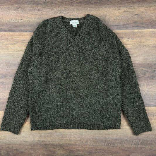 Vintage 90s St Johns Bay V-Neck Sweater Mens L Olive Boucle
