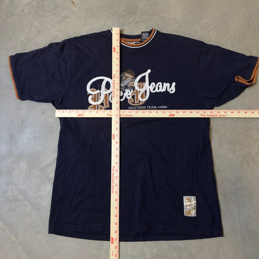 Paco Jeans Embroidered Logo Ringer Tee Mens XL Navy