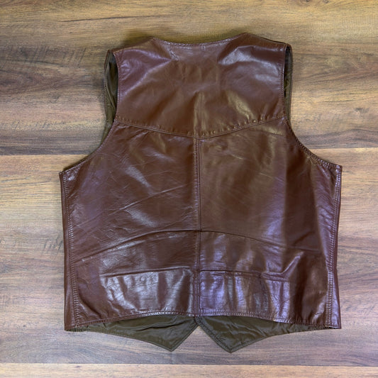 Vintage Oakton Ltd Brown Leather Western Vest Mens 54 Tall