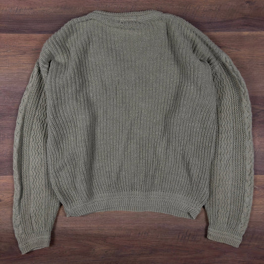 Vintage 90s St Johns Bay Cable Knit V-Neck Sweater Mens L