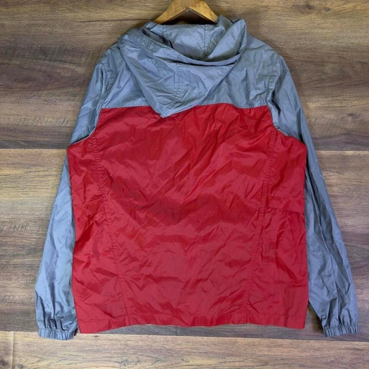 Eddie Bauer Hooded Windbreaker Jacket Mens M Red Gray Zip