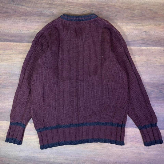 Vintage Arizona Jean Cable Knit Sweater Men M Burgundy VNeck