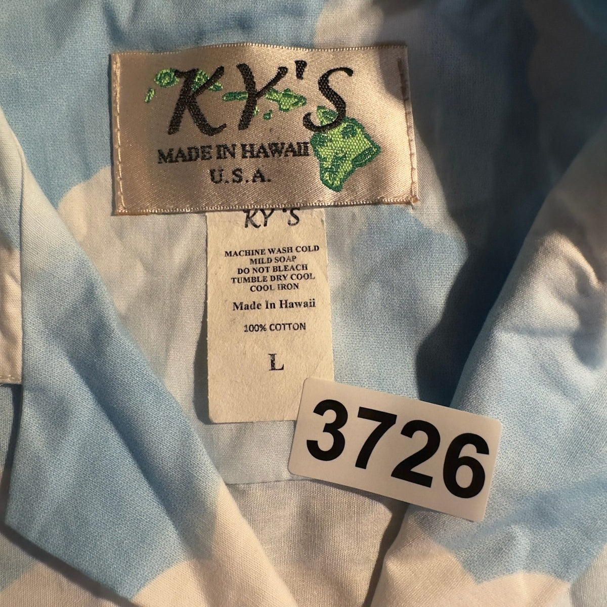Vintage KY's Hawaiian Shirt Mens L Blue Palm Tree Cotton