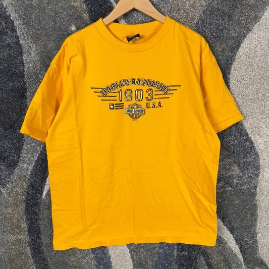 Vintage Harley Davidson Fargo ND T-Shirt Mens XL Yellow 2002