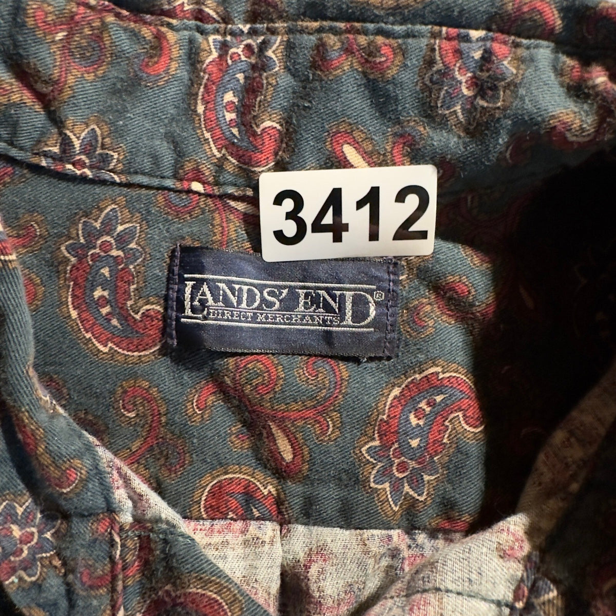 Vintage Lands End Paisley Button Down Shirt Mens XL Navy 90s Heritage Preppy