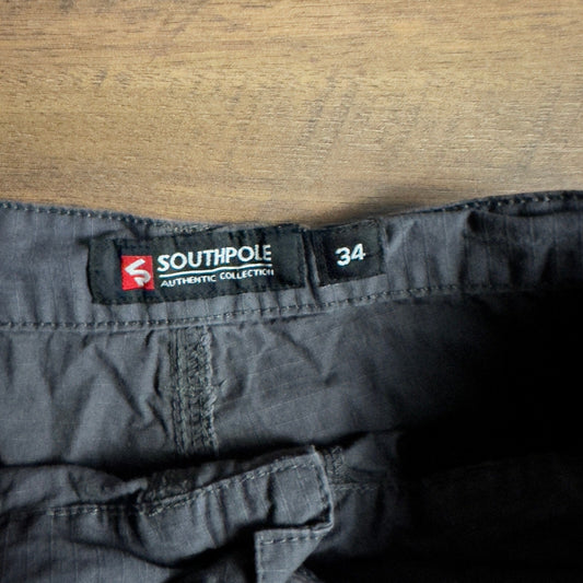 Y2K Southpole Cargo Shorts Mens 34 Charcoal Grey Baggy Skate