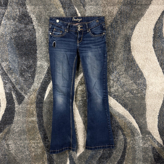 Y2K Amethyst Flare Jeans Womens 28x32 Dark Wash Flap Pocket