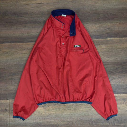 Vintage LL Bean Pullover Windbreaker XL Red Navy Snap Neck