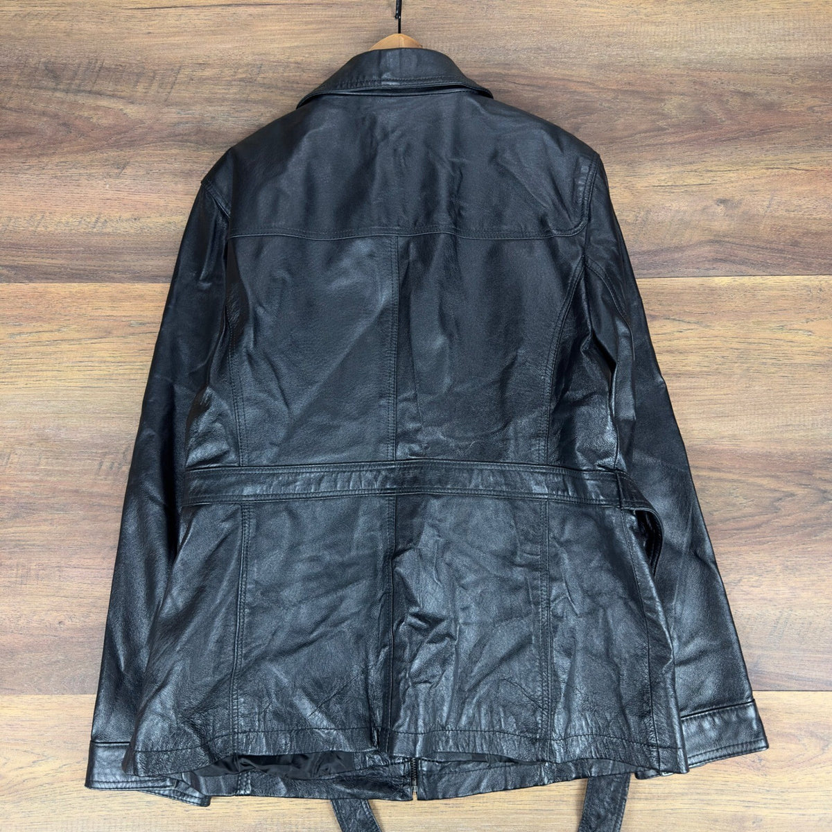 East 5th Womens Genuine Leather Zip Front Belted Jacket Black XL RN 93877