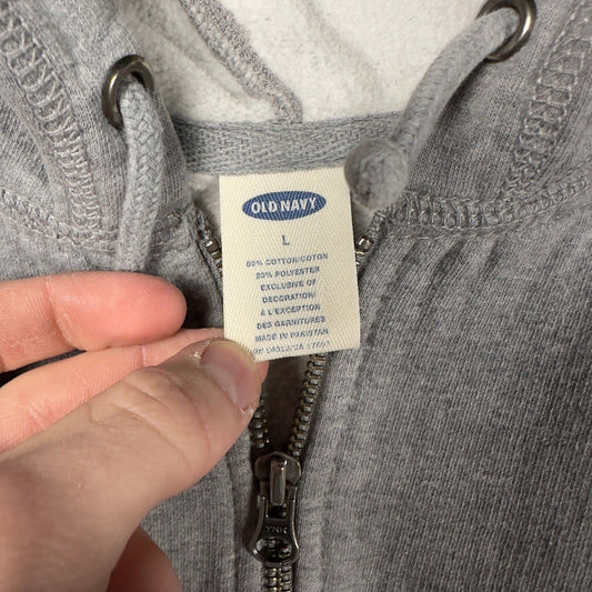 Vintage Y2K Old Navy Zip Up Hoodie L Heather Gray Felt Logo