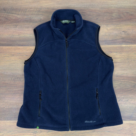 Vintage Eddie Bauer Womens XL Navy Blue Fleece Full Zip Vest