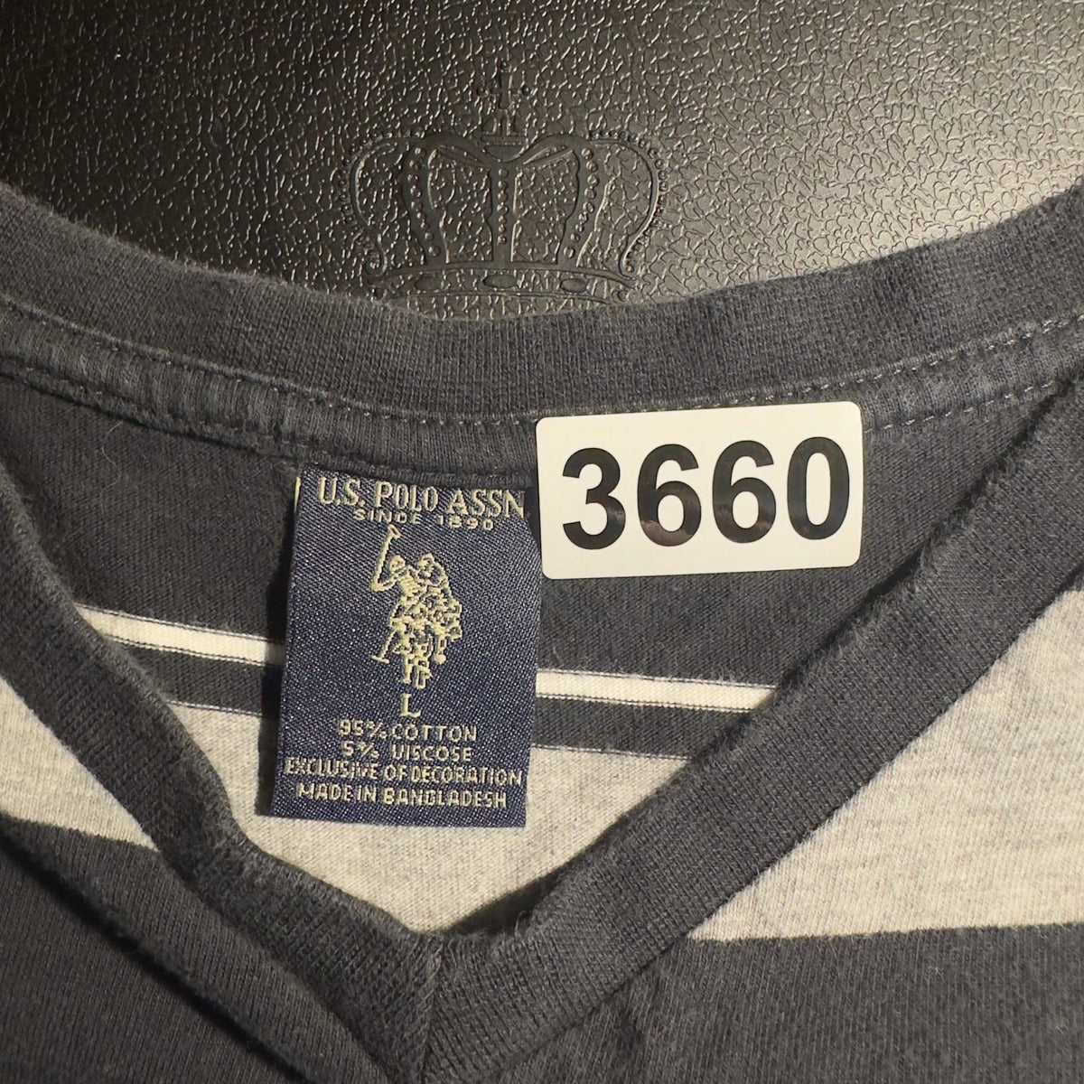 US Polo Assn Striped V Neck Tee Mens L Black Gray