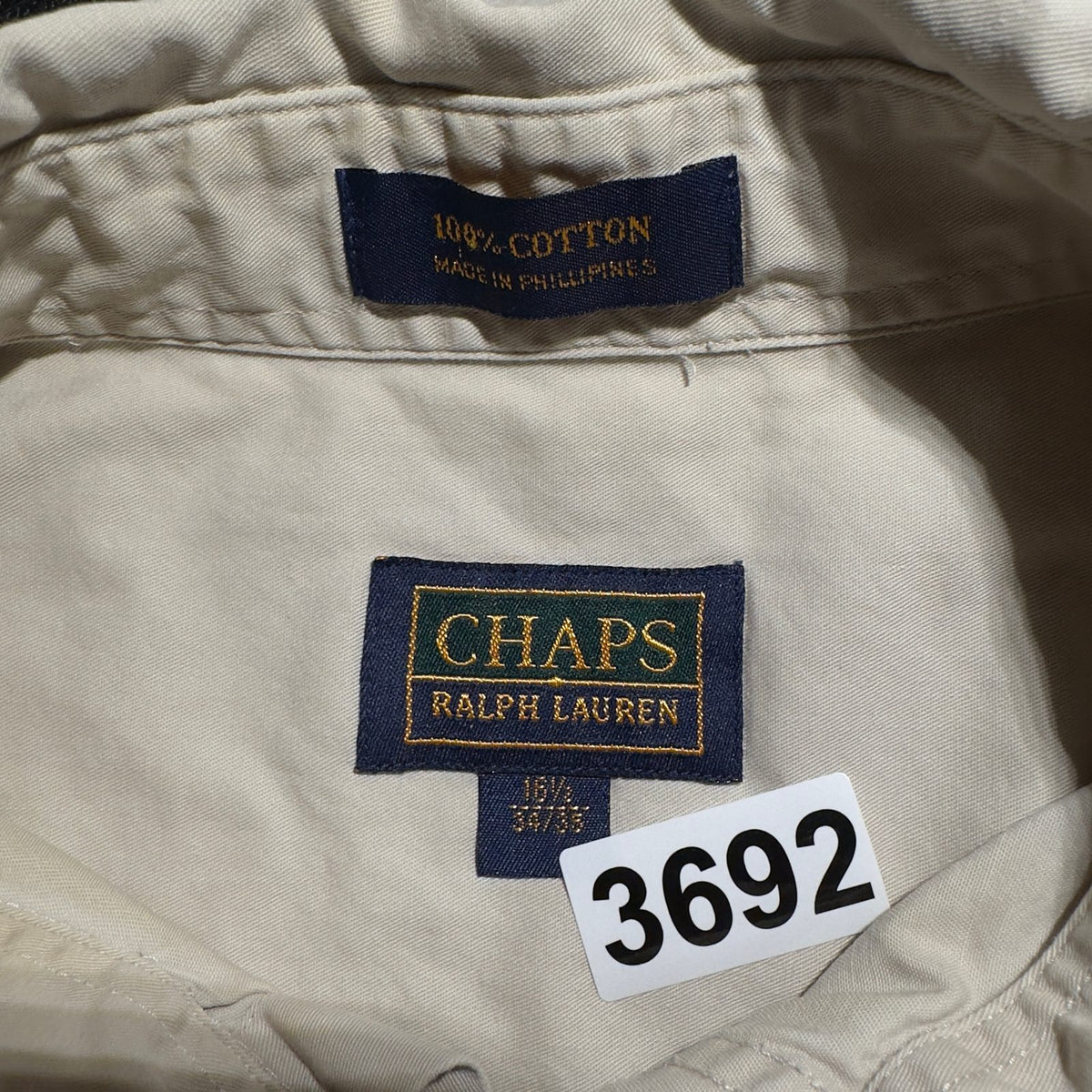 Chaps Ralph Lauren Shirt Mens 16.5 Beige Cotton