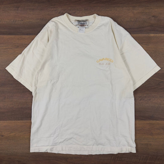 Vintage Z Cavaricci Cream Embroidered T-Shirt Mens S 90s USA