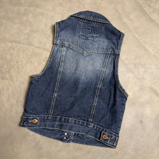 Vintage Vanity Womens M Blue Denim Vest Y2K Trucker