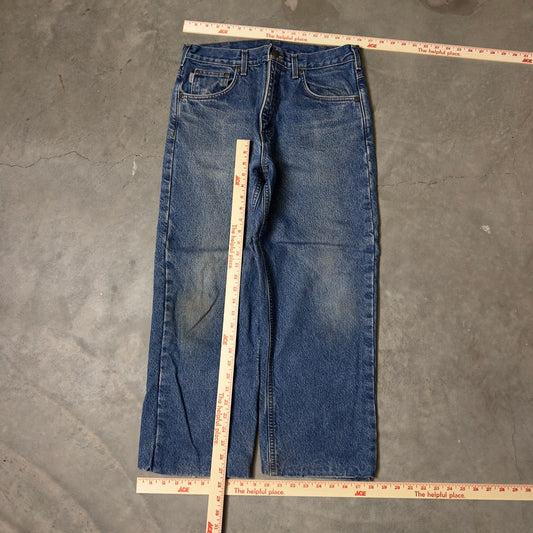 Carhartt Flannel Lined Denim Jeans Mens Straight Leg Blue