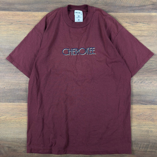 Vintage Cherokee Maroon Embroidered Logo T-Shirt Mens L 90s