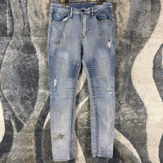 Southpole Skinny Moto Jeans Mens 32x32 Light Wash Distressed