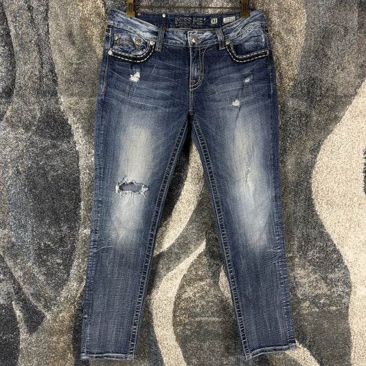 Y2K Miss Me Bling Ankle Cropped Jeans Womens 31 Medium Wash