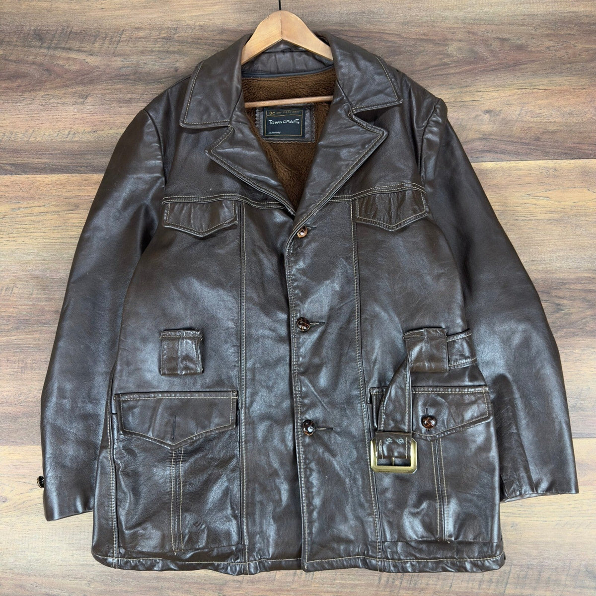 Vintage Towncraft Mens XL Brown Leather Car Coat Jacket
