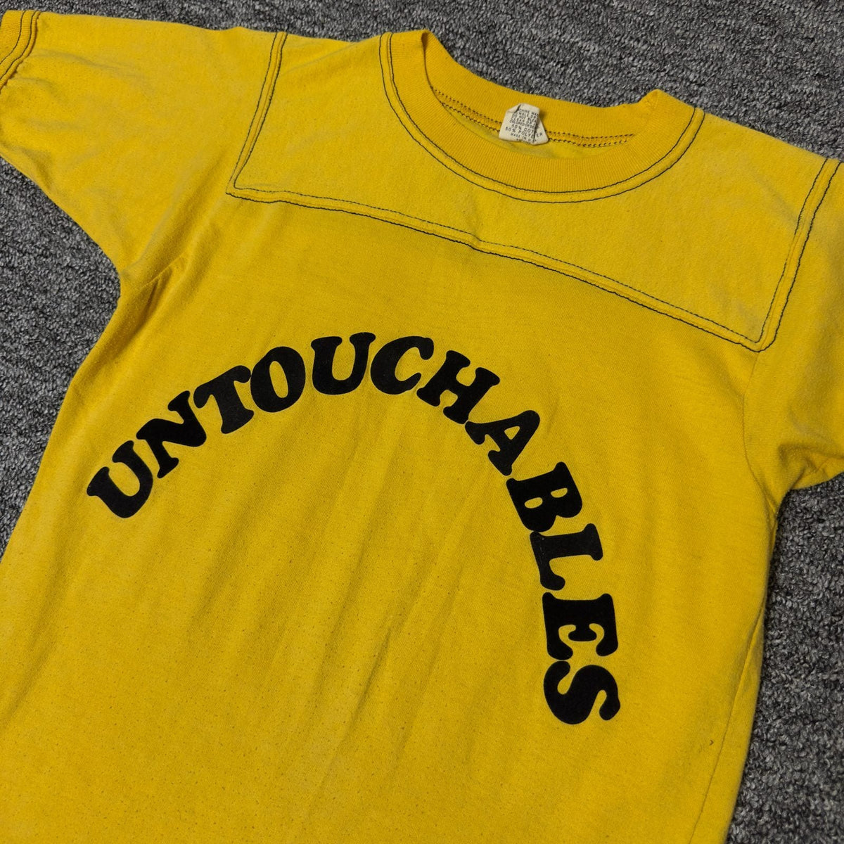 Vintage 70s Downerwear Untouchables Jersey Tee Small Yellow