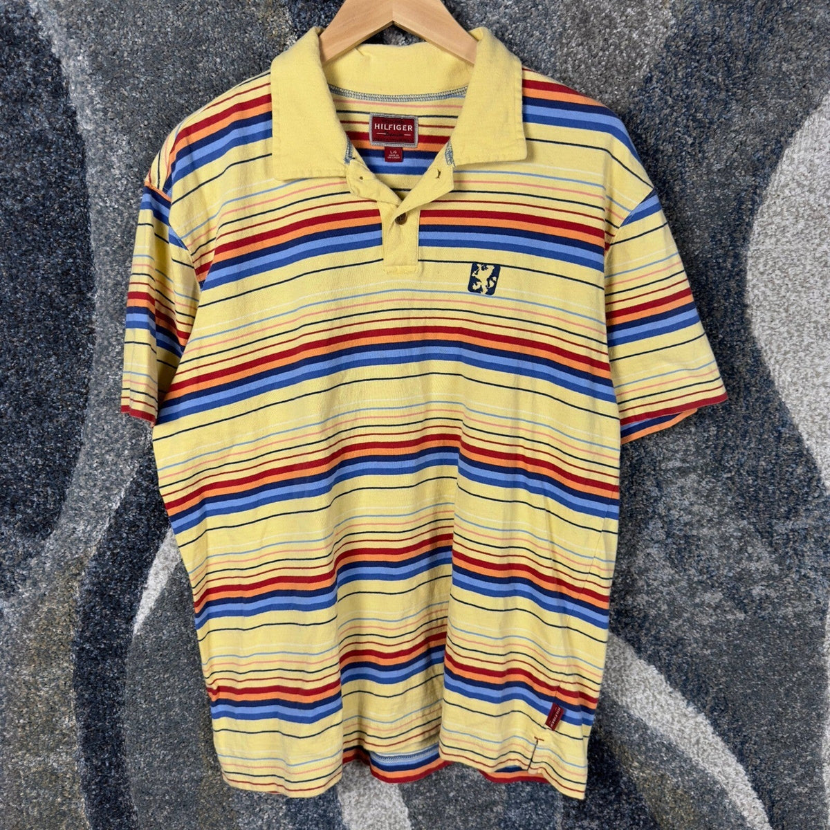 Vintage Tommy Hilfiger Striped Polo Mens L Yellow Red Label