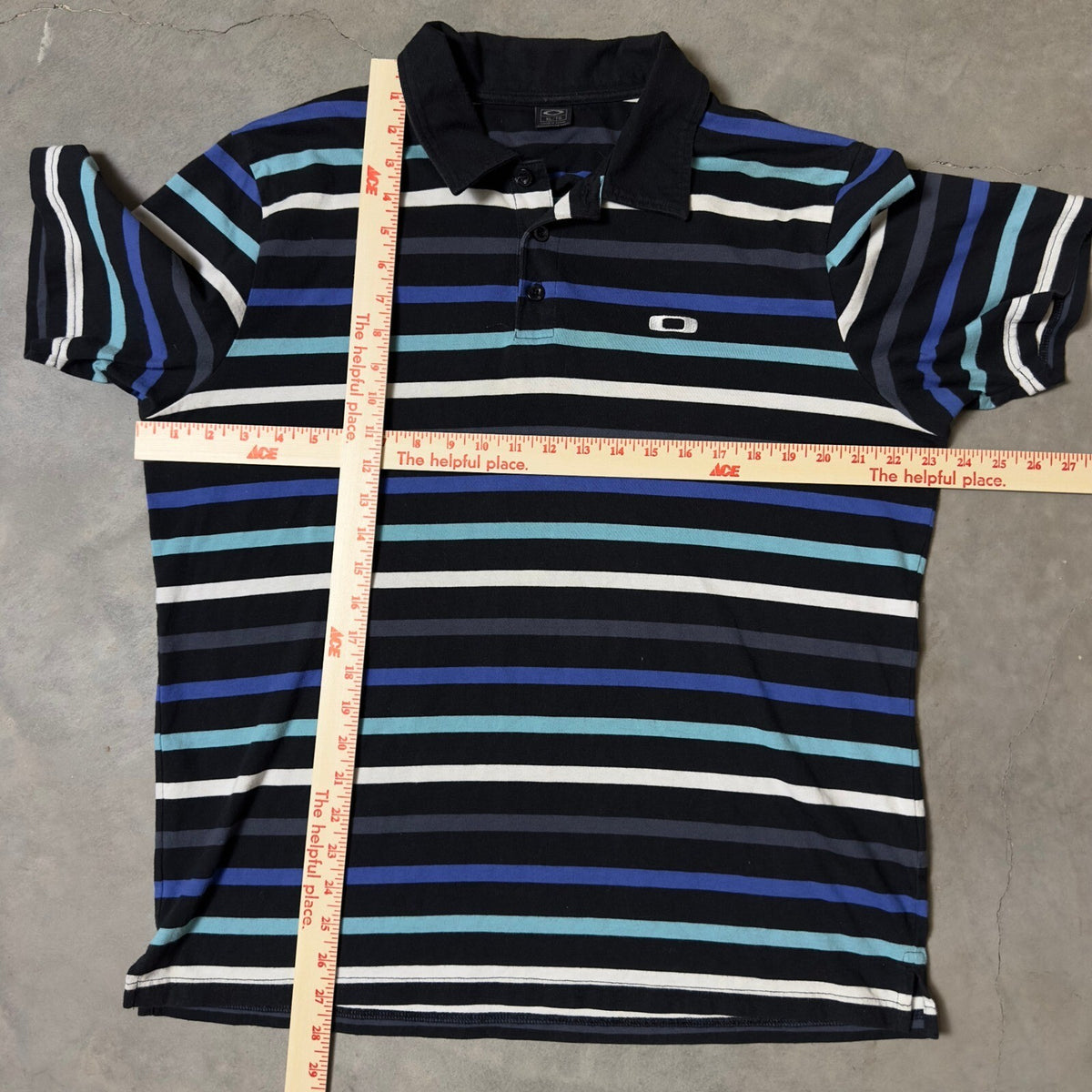Vintage Oakley Polo Shirt Mens XL Black Blue Striped Y2K