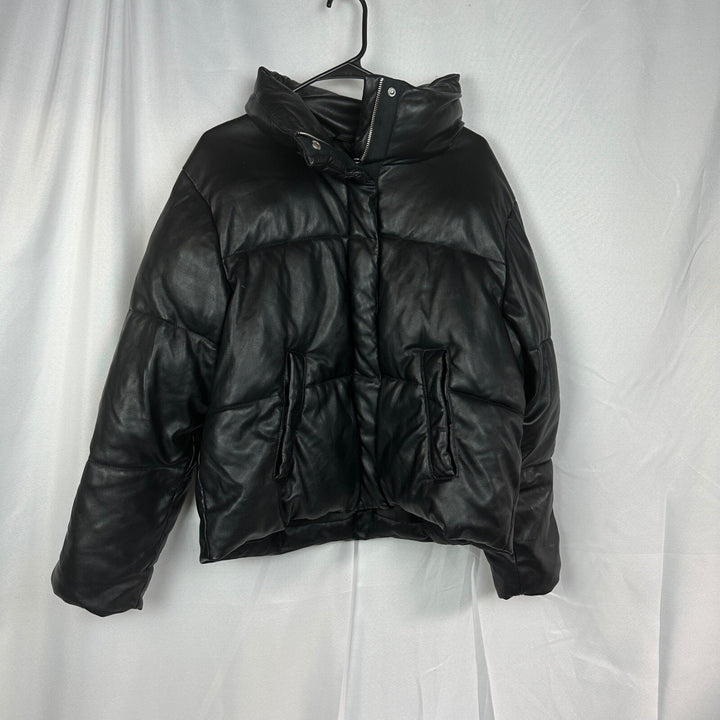 Abercrombie & Fitch Mini Puffer Jacket Womens L Black Vegan