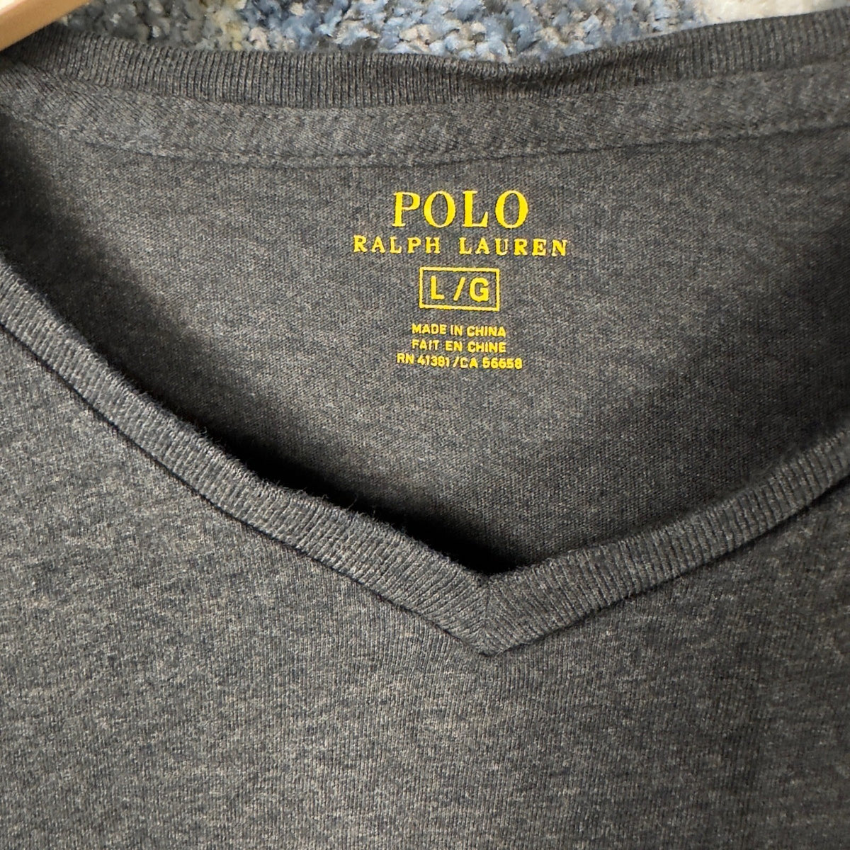 Polo Ralph Lauren V-Neck Tee Mens L Charcoal Grey Red Pony