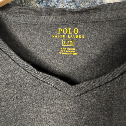 Polo Ralph Lauren V-Neck Tee Mens L Charcoal Grey Red Pony