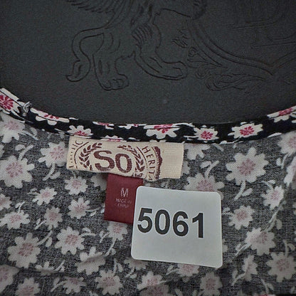 SO Cold Shoulder Floral Top Womens M Black Pink Boho