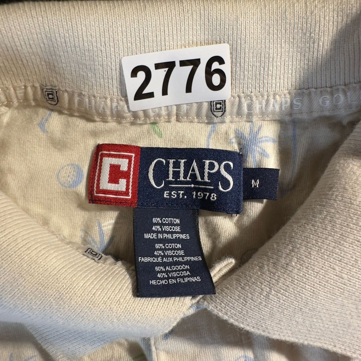 Vintage Chaps Polo Shirt Mens M Cream Tropical Golf Print