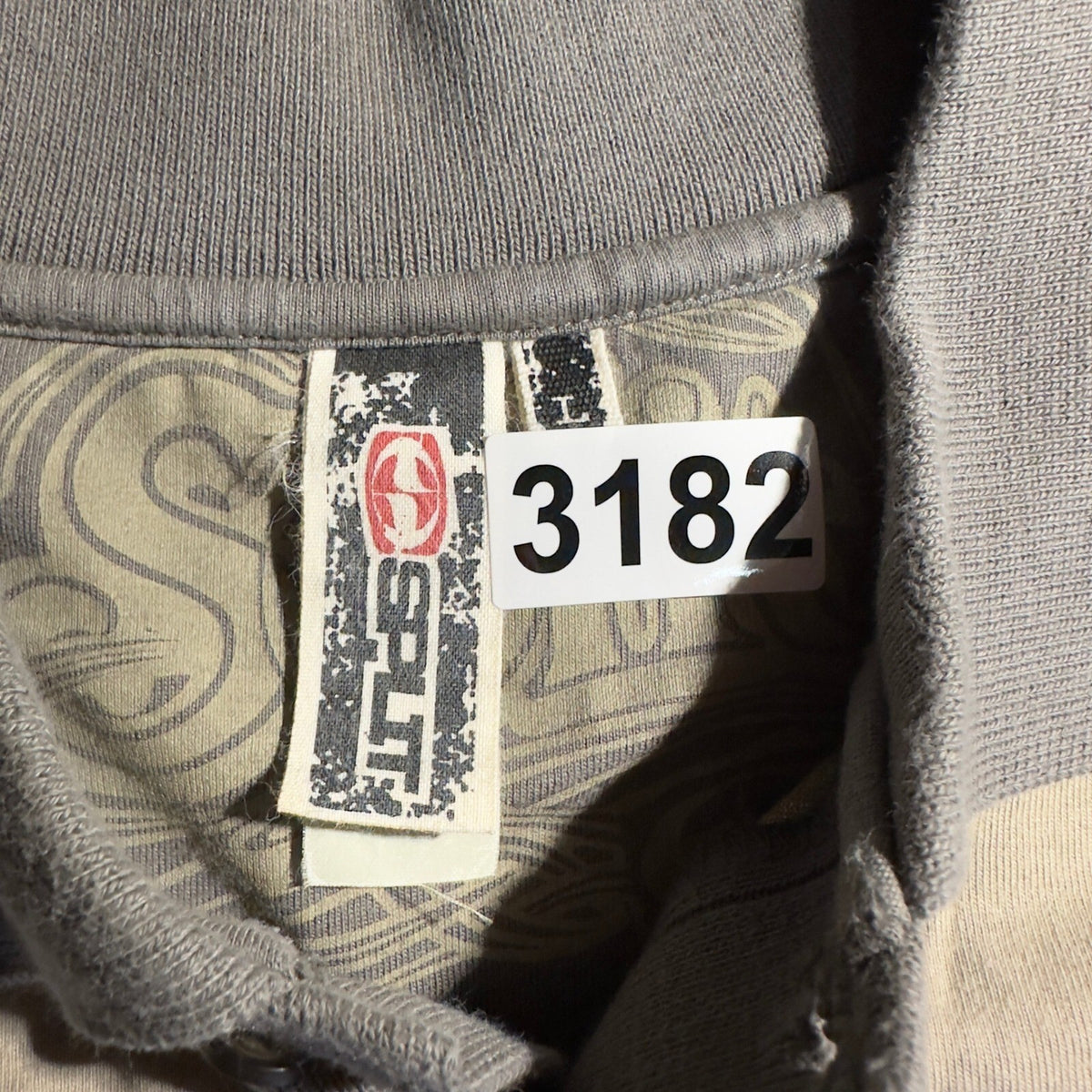 Vintage Split Polo Shirt Mens Large Gray Tan Striped Y2K