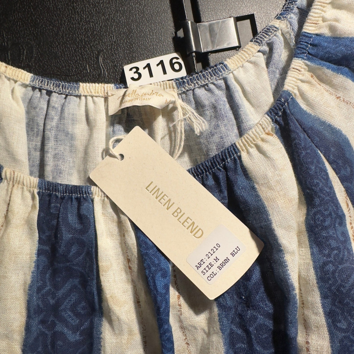 NWT Bella Umbra Linen Blend Crop Top Women Medium Blue White