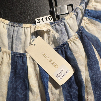 NWT Bella Umbra Linen Blend Crop Top Women Medium Blue White