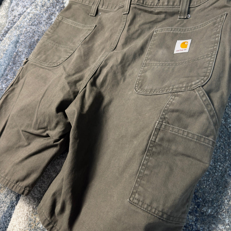 Carhartt B147 Canvas Work Shorts Mens 40 Olive Green Baggy