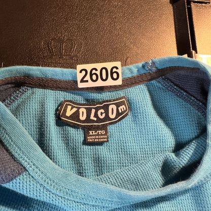 Volcom Raglan Thermal Shirt Mens XL Blue Waffle Knit Skate