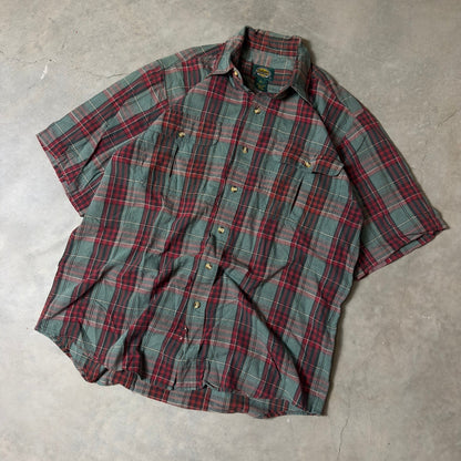 Cabelas Plaid Button Down Shirt Mens L Tall Green Red