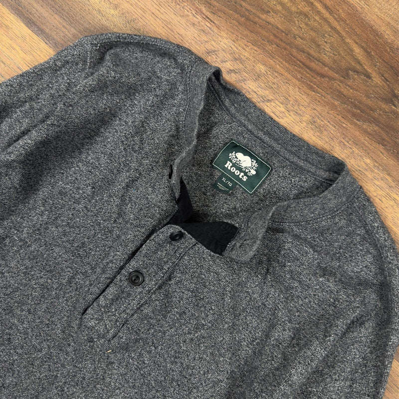 Roots Henley Shirt Mens XL Charcoal Gray Heathered Knit