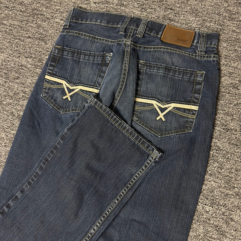 1897 Boot Cut Jeans Mens Dark Wash Western Stitch Detail Y2K