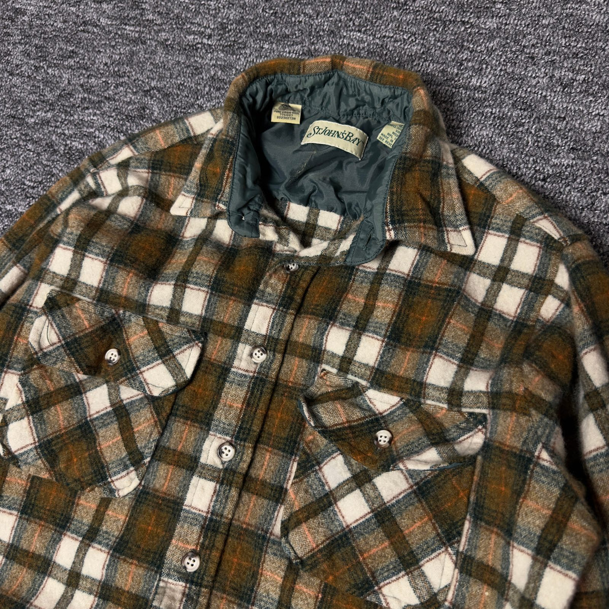 St. John's Bay Wool Flannel Shirt Mens L Brown Plaid Classic