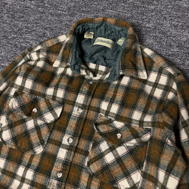 St. John's Bay Wool Flannel Shirt Mens L Brown Plaid Classic