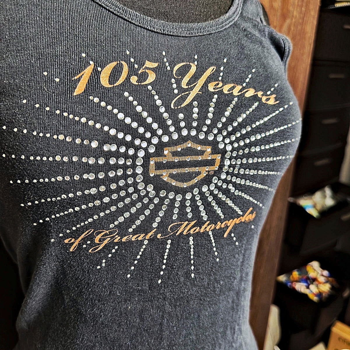 Harley-Davidson 105 Years Rhinestone Tank Womens 2X Black
