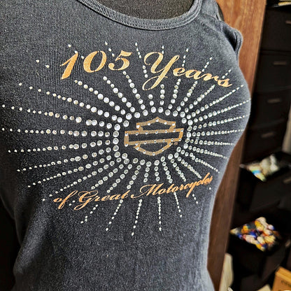 Harley-Davidson 105 Years Rhinestone Tank Womens 2X Black