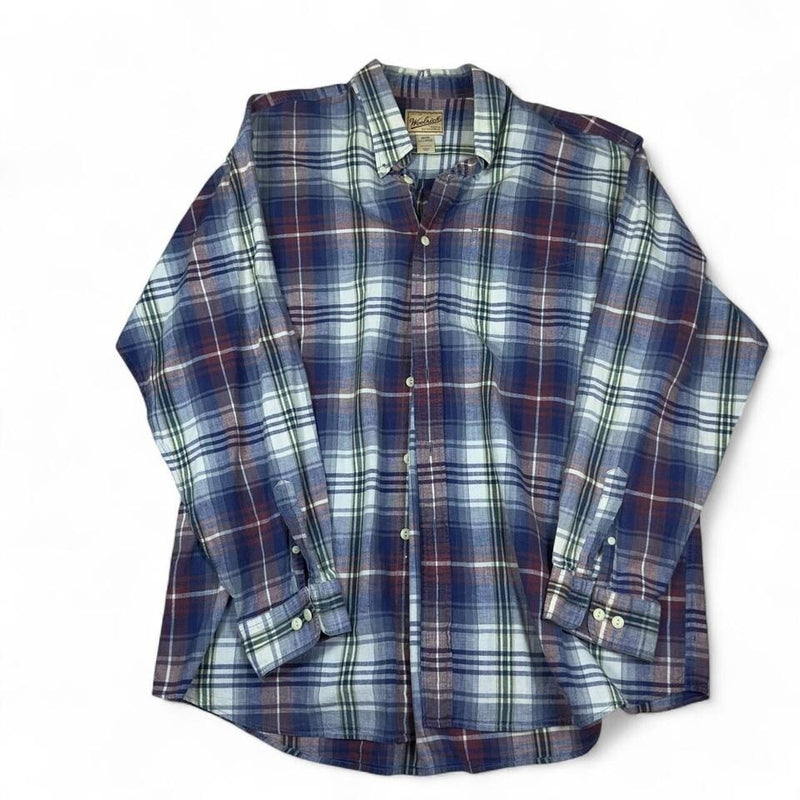 Woolrich Plaid Shirt Mens 2XL Blue Red Cotton Button Down