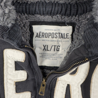 Aeropostale Vintage Y2K Sherpa Hood Full Zip Hoodie Faded Black XL 1987 Logo