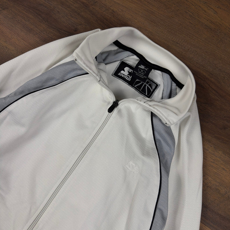Starter Track Jacket Mens M White Grey Full Zip Mock Neck